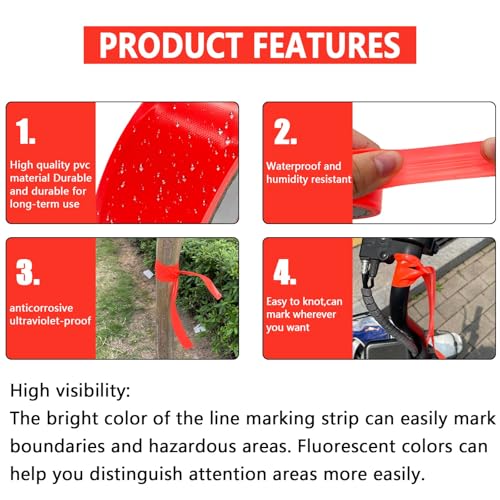 5 Pack Orange Flagging Tape, Non-Adhesive Plastic Ribbon Neon Marking Roll | 0.78"*500ft, Marking Tape for Tree Marking, Hunting, Boundaries and Hazardous Areas,Trail Marking - color: Orange-5pack