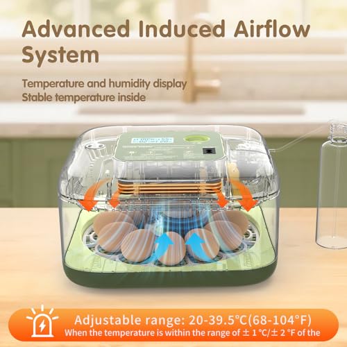 HOWOOlUA 12 Egg Incubator for Hatching Eggs with Auto Turn, Temp & Humidity Control, Built-in Candler Large Capacity Egg Incubator for Chicken Duck Goose Eggs