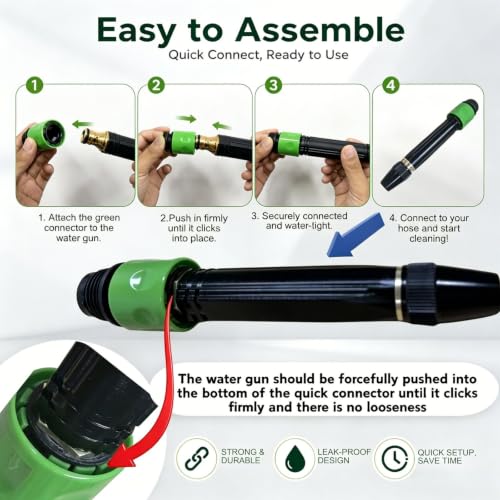 High Pressure Hose Nozzle & Water Gun, Heavy Duty Metal Garden Hose Nozzle with Adjustable Spray, Pressure Washer Hose Attachment, US Standard 3/4" GHT for Car Wash, Patio, Lawn & Plant Watering