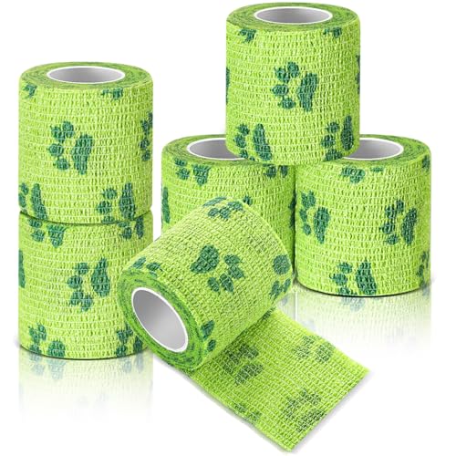 Geiserailie 6 Rolls No Chew Bandage for Dogs Self Adhesive Non-Woven Bitter Bandage Wrap for Dogs' Legs Paws Wounds Cats Animal, Green(2 Inches X 5 yd) - size: 2 Inches X 5 Yd