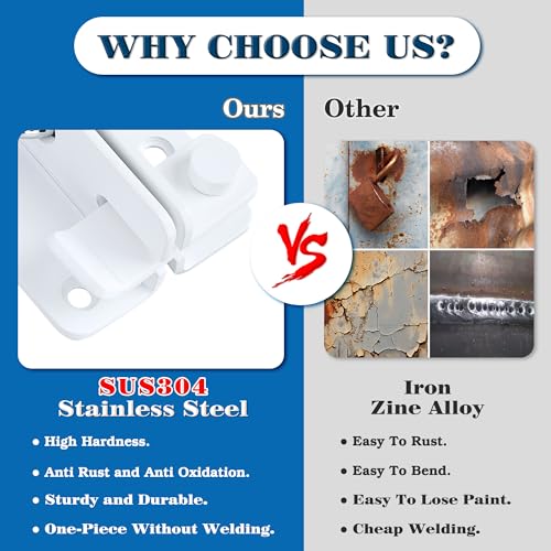 Alise Flip Latch,Gate Latches Slide Bolt Latch Safety Door Lock Catch for Barn Cabinet Pet Cage Wood Fence Bathroom Garage Window,SUS304 Stainless Steel Gate Hardware Locks,White Finish MS5009-W | SUS 304 Stainless Steel Door Latch Lock for Wooden Fence S