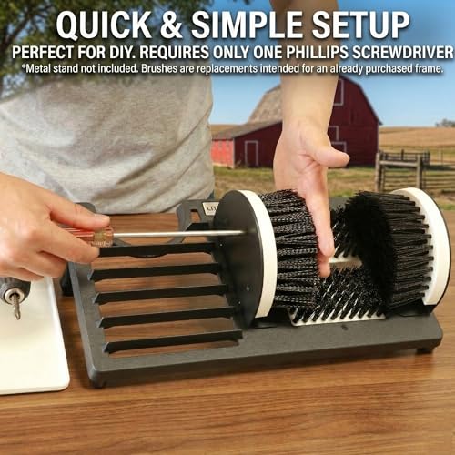 Heavy Duty Boot Scrubber Replacement Brushes Set with Solid Plastic Base - 4-in-1 Shoe Scraper Refill Kit (2 Side, 2 Bottom) & Screws - Custom Fit for Specific Models (Not Universal)