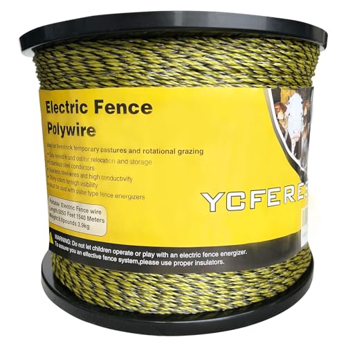 Upgraded Electric Fence Polywire 5050 Feet 1540 Meters, 6 Stainless Steel Strands for Reliable Conductivity and Rust Resistance, Portable Electric Fencing,UV, Rust Resistant - size: 5050 Feet/1540 Meters
