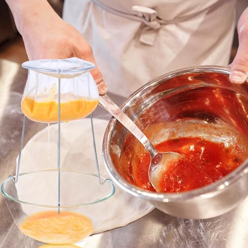 Jelly Strainer Stand with 4 Reusable Straining Bags, Stainless Steel Strainer Stand with Replacement Strainer Bags for Straining Juice Yogurt Cheese Broth Nut Milk
