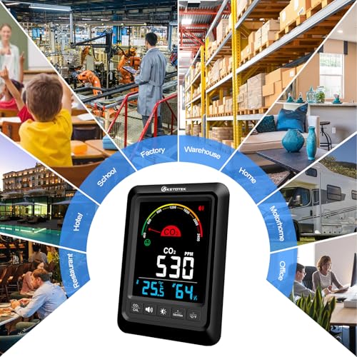 KETOTEK CO2 Monitor Indoor Air Quality Meter, Temperature, Humidity Display, Portable Carbon Dioxide Meter for Home, Car, Office or School
