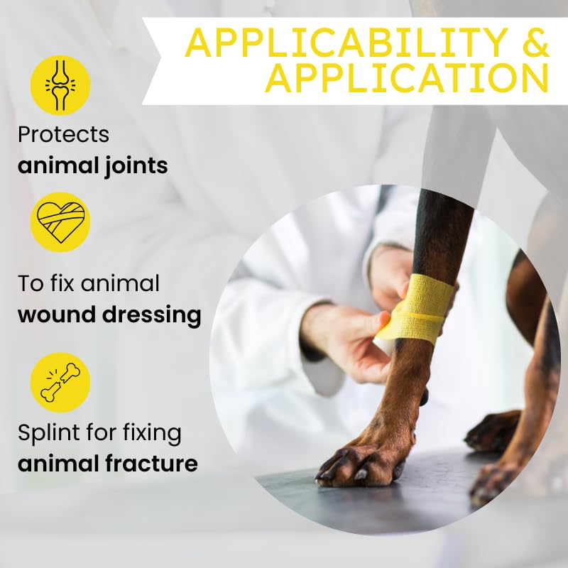 4" Cohesive Flexible Bandage Wrap – Yellow - 8 Pack | Self-Adherent Vet Tape for Animal Use | Breathable, Easy Tear, No Clips Required | Ideal for Horses, Dogs, Livestock, Pets - color: Yellow
