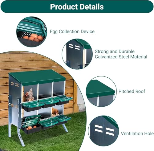 Chicken Nesting Boxes,6 Compartment Nesting Boxes for Laying Eggs with Legs,Wall Mount Poultry Roll Away Chicken Laying Boxes,Easy Egg Collection,Cleanable Pull Out Hen Roosting Boxes