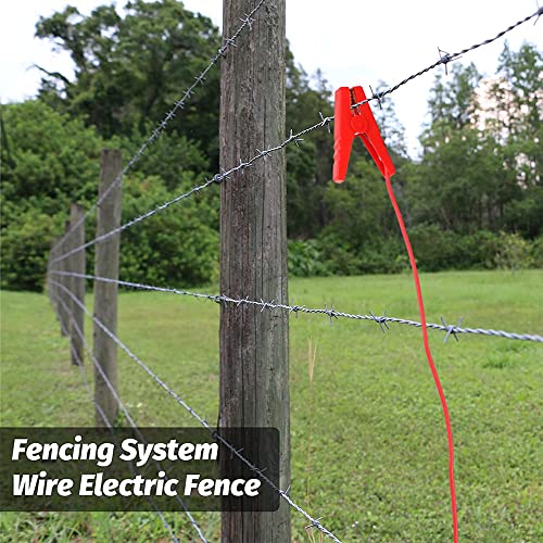 QMARK 2 Pcs Electric Fence Jumper Leads Cable, O-Terminal | Crocodile Clip, Fencing System Wire, Energizer Connector, Green and Red