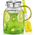 Aofmee 60oz Glass Pitcher, Water Pitcher with Lid, Iced Juice Jugs for Fridge, Glass Carafe for Cold or Hot Beverages, Sun Tea Jar, Easy Clean Heat Resistant Jug for Milk | Thickened Borosilicate Glass Iced Tea Pitcher, Drip-free Spout, Heat/Cold Resistan