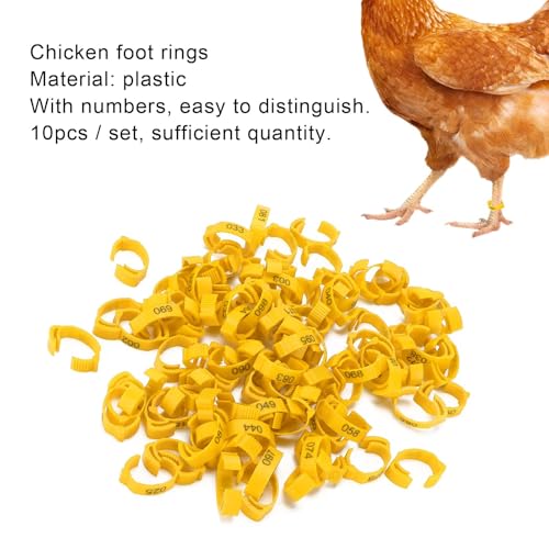 100Pcs Chicken Leg Rings, 5 Colors Readable Numbered Chicken Identification Leg Bands Card Slots Design Poultry Leg Tags for Chicks Ducks (Yellow (100 Pieces per Pack)) - color: Yellow (100 Pieces Per Pack)
