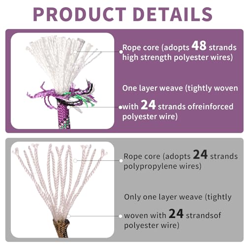 Arborist Rope Tree Climbing Rope(1/2 Inch x 100ft) 48 Strands Bull Rope for Construction Climbing Swing Sailing - size: 1/2 x 100ft, style: Purple