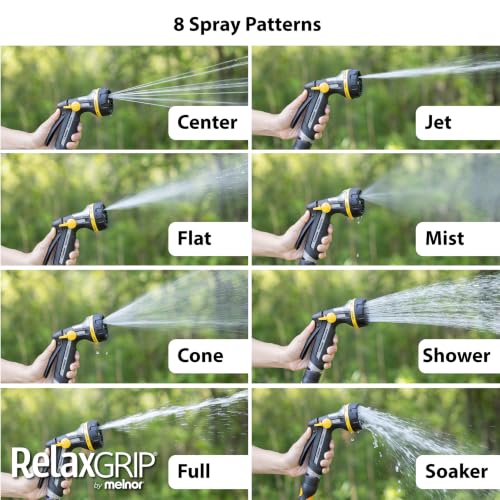 Melnor 65187AMZ RelaxGrip 8-Pattern Hose Nozzle with Quick Connect Bundle, Ergonomic Rear Trigger, Lightweight Water Nozzle, Arthritis Foundation Ease of Use Certified, Black, Yellow - size: 8-Pattern, style: Rear Trigger