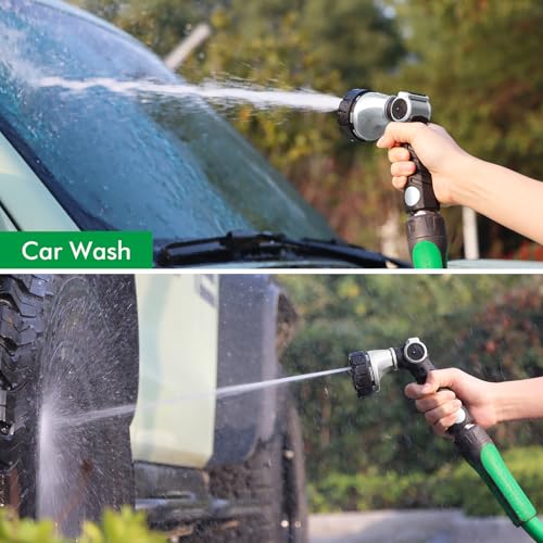 RESTMO Heavy Duty Hose Nozzle, Metal Garden Water Hose Sprayer | 7 Watering Patterns, Thumb Control, On Off Valve, Leak Proof Nozzle Sprayer for Watering Plants, Car & Pet Washing, Silver - color: Silver