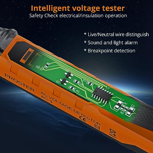 Proster Electrical Test Tool - TRMS Clamp Meter 6000&NCV Voltage Tester Pen | 2-in-1 kit: Clamp Meters(800A AC/DC, NCV, auto-range) + Voltage Tester Pen(Adjustable Sensitivity) For Electrical Tester