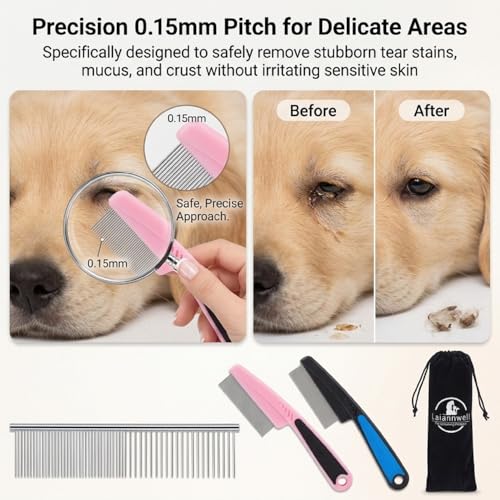 Cat Combs,Pet Comb Laiannwell Professional Grooming Comb for Dog/Cat/Small Pets(3 Packs)