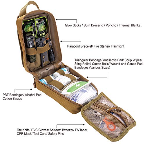 EVERLIT 250 Pcs Survival First Aid Kit | IFAK Outdoor Survival Kit Emergency Kit For Camping Hiking Hunting Earthquake Emergency Preparedness - color: Od Green