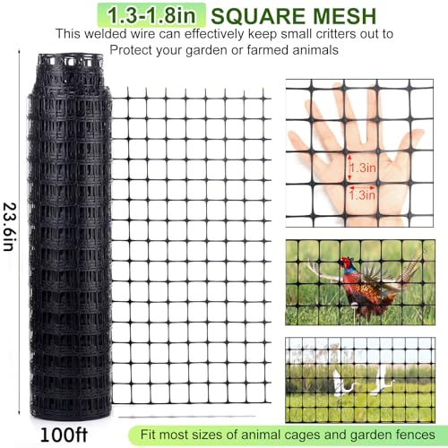 Windyun 2 Rolls 2'x100' Plastic Mesh Fence for Garden | Black HDPE Reusable Mesh Fence Roll,200 ft Coverage Plastic Netting for Garden Yard Backyard Chicken Rabbit Dogs - size: 100 ft