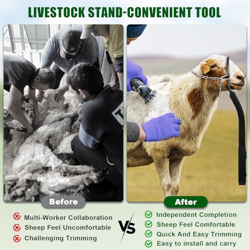 Livestock Stand 9.8 inch Height Adjustable, Goat Stand 5.9 inch Length Adjustable，Metal Livestock Stand Attachment Nose Loop Headpiece, Trimming Stand for Goat & Sheep. | Nose Loop Headpiece for Goat & Sheep, Powder-Coated Steel Trimming Stand for Farm Gr