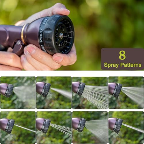 FANHAO Metal Water Hose Nozzle Heavy Duty, 8 Spray Patterns, High Pressure | Comfortable Non-Slip Handle, Hands-Free Lock, Rustproof Leak Proof Hose Sprayer Nozzle for Watering Plant, Car & Pet Washing - color: Bronze
