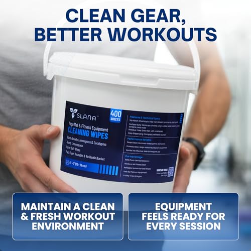 Yoga Mat Cleaner Wipes & Peloton Bike Wipes, 400 Ct Large 6"x7" | Plant-Based Fitness Equipment Cleaner | EWG-Safe, Non-Toxic, Residue-Free | Treadmill, Studio & Home Gym | Lemongrass Scent
