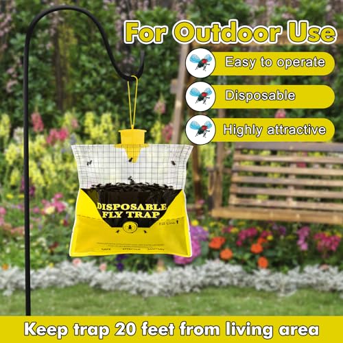 6 Pack Outdoor Fly Trap Bags Hanging - 6 * 30g Bait, Durable, Effective | Bug Hunter Catcher Killer Repellent for Stable Horse Barn & Farm | Disposable | Easy to use | Large Capacity - size: 6 pack