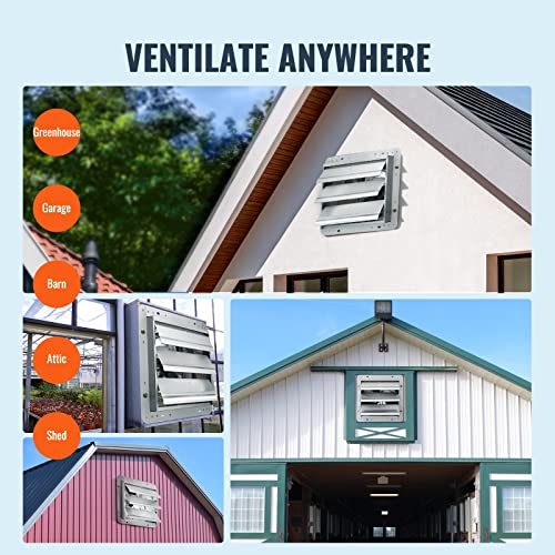 VEVOR 10'' Shutter Exhaust Fan, High-speed 820 CFM, Aluminum Wall Mount Attic Fan with AC-motor, Ventilation and Cooling for Greenhouses, Garages, Sheds, Shops, FCC - size: 10 Inch