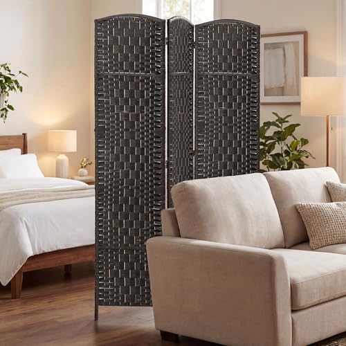 HOMCOM Room Divider 3-Panel, 6FT-Tall Folding Privacy Screen, Coffee | Freestanding Partition, Hand-Woven Design, for Room Separation, 360° Hinges, Paper Rope Diamond Weave - color: Coffee, size: 3 Panel