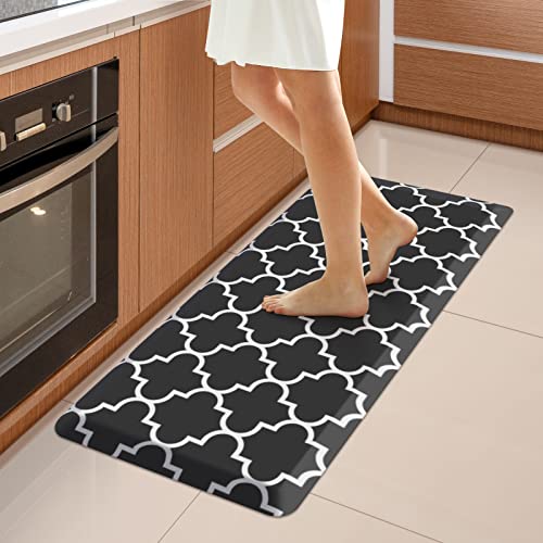 WISELIFE Kitchen Runner Rugs Anti-Fatigue mats, 17.3" x 39", 4/5 Inch, Black - color: Stylish Black, size: 39"L x 17.3"W x 0.8"Th