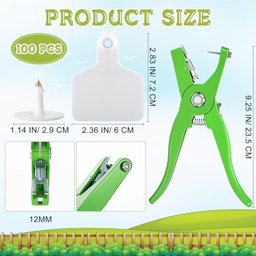 Lothee 100 Pcs Blank Cattle Ear Tags with Pliers Large White Plastic Precision Animal Identification Blank Livestock Ear Tags for Cattle Cow Horse Dog Pig Goat Sheep Farm Management - color: White