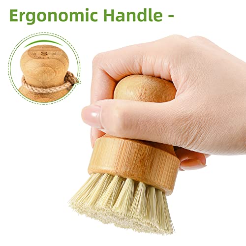 SUBEKYU Bamboo Dish Scrub Brush,Produce Brush,3 Pack with Ceramic Holder | Vegetable Brush,Natural Sisal Bristles,Kitchen Wooden Cleaning Scrubbers Set - color: Ceramics Base + 3p Sisal Brushes, size: Regular size