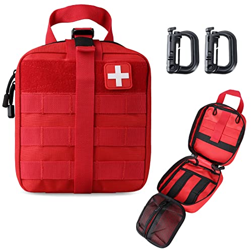 LIVANS 1000D First Aid Bag Empty, Medical Ifak Pouch for Emergency & EMT | Molle Compatible, Rip-Away & Quick-Release Design, Versatile for Tactical, Camping, Hiking and Travel - color: Red(7.1"l X 3.5"w X 8"h)