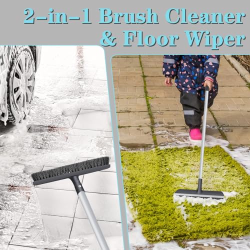 Floor Scrub Brush for Cleaning Bathroom,Kitchen,Patio,Tile,Garage and Deck | Adjustable Long Handle; 2-in-1 Scrape and Heavy-Duty Stiff Bristle; Hanging Hook; Dureable;