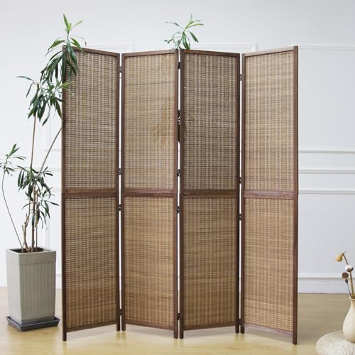 4 Panel Detachable Room Divider, 5.6 ft Tall Two in One Bamboo Privacy Screen (Converts into 2 Low Dividers), Folding Panel Divider for Room Separation, Natural Brown (67" H x 61.4" W) - color: Brown, size: 4 Panel