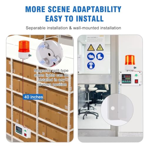 JIAWANSHUN High Precision Industrial Temperature Alarm, -326.2°F-1202°F ±0.18°F, Dual Limit Alarm with Self-Calibration, Audio Visual Alert for Hatchery, Greenhouse, Farm & Fish Pond