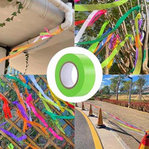 6 Pack Green Flagging Tape, Non-Adhesive Plastic Ribbon Neon Marking Roll | 1inch*600ft, Marking Tape for Tree Marking, Hunting, Boundaries Hazardous Areas,Trail Marking, Workplace Use - color: Green