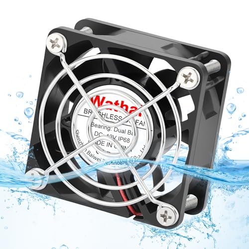 Wathai IP68 60mm x 25mm DC 12V Waterproof Cooling Fan 12 Volt Dual Ball | High Speed DIY for Amplifier, RV Refrigerator, PSU, Electronic Components Equipment Ventilation - style: IP68 60mm