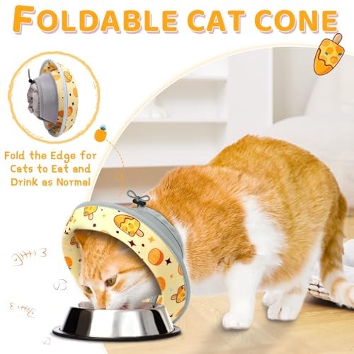 Cat Cone Collar Soft to Stop Licking, Adjustable, Foldable Lightweight Kitten Cones After Surgery Recovery for Cats & Kittens, Cat Cone Alternative, Easy Eating (Orange, M) - color: Orange, size: M