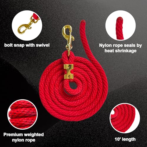 5/8" x 8' Nylon Horse Lead Rope with Cast Iron Hardware(Red) | Durable nylon material, cast iron hardware, ideal for daily use, training and showing. - color: Red
