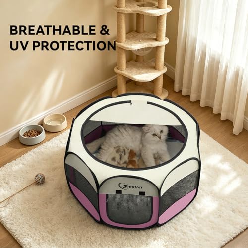 Sieidihit Dog Cat Pet Playpen Puppy Crate Cage Indoor Outdoor, Small Pink | Rest Zone for Recovering Pets New Pet Quarantine Room Portable Pop Up Easy to Set up lightweight dog Kennel with Carrying Bag - color: Pink