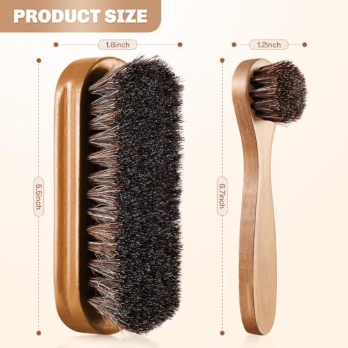 2 Pcs Horsehair Shine Shoes Brush Kit Polish Dauber Applicators Cleaning Leather Shoes Boots Care Brushes Suede Cleaner Brush(Wooden Style F) - style: Wooden Style F