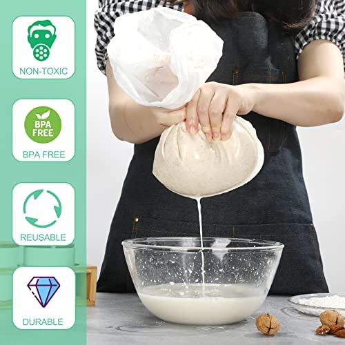 3 pack 14"x14" Nut Milk Bag Large Reusable Food Strainers Nut Bags | for Straining Almond/Soy Milk Greek Yogurt Professional for Cold Brew Coffee Tea Beer Celery Juice Fine Nylon Mesh - size: 3 pack - 14"x14"