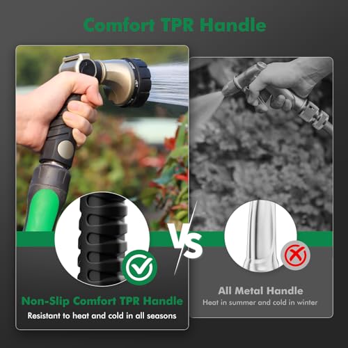 RESTMO Heavy Duty Hose Nozzle, Metal Garden Water Hose Sprayer | 7 Watering Patterns, Thumb Control, On Off Valve, Leak Proof Nozzle Sprayer for Watering Plants, Car & Pet Washing, Bronze - color: Bronze