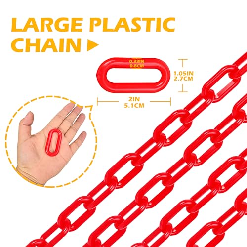 30 Feet Plastic Barrier Chain red,2-Inch Link Diameter Safety Barrier Chain，Large Plastic Chain，8MM Plastic Barrier Chain，Plastic Chain Links - color: red, size: 2 in-30feet