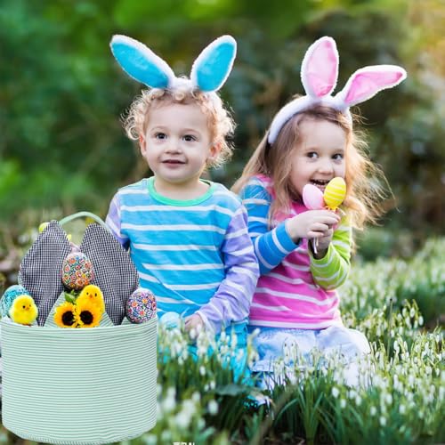Easter Basket Seersucker Egg Hunt Bunny Baskets for Kids with Cute Rabbit Ears Stripe Storage Gifts Candies Personalized Easter Party Gifts.……… - color: Bsmint0