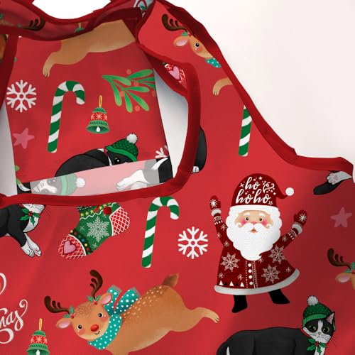WIRESTER Reusable Grocery Tote Bag for Women, Foldable Shopping Bag, Cute Shoulder Bag, Beach Bag - color: Merry Christmas Black White Tuxedo Cat Playful