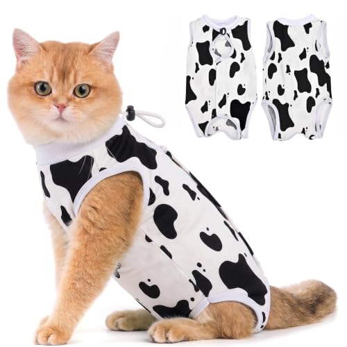 Avont Cat Recovery Suit - Kitten Onesie for Cats After Surgery | Stop Licking, Protects Stitches, MX: Neck 10.5"-12.2"/Chest 16"-17.5"/Back 12.5", Soft & Breathable, Hook & Loop, Cow - color: Cow, size: Medium Plus