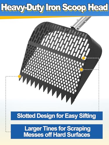 MEWTOGO 3 Pcs Chicken Poop Scooper - 35.5" to 74.8" Adjustable Metal Rake with 3.8mm & 5mm Holes Stainless Steel Scoop Tool for Chicken Coop Accessories Cleaning Droppings Boards Dustbath Areas