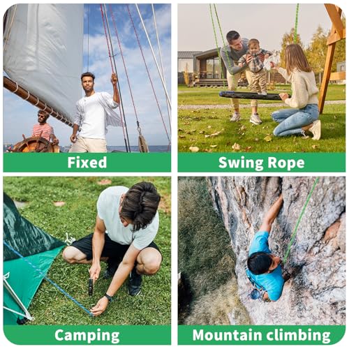 Arborist Rope Tree Climbing Rope(1/2inch x 100ft) 48 Strands Bull Rope for Construction Climbing Swing Sailing - size: 1/2 x 100ft, style: Green