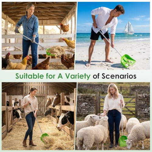 Thiswing Chicken Poop Scooper & Rake 2-in-1, Green | Adjustable Handle Length, Features Manure Sifting Capability, Ideal for Chicken Coops and Farm Animal Cleaning