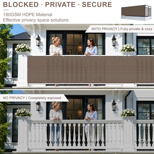 SUNNY GUARD 2.5' x 5' Balcony Privacy Screen, HDPE Patio Railing Cover Fence - color: Brown, size: 0 2.5' x 0 5'